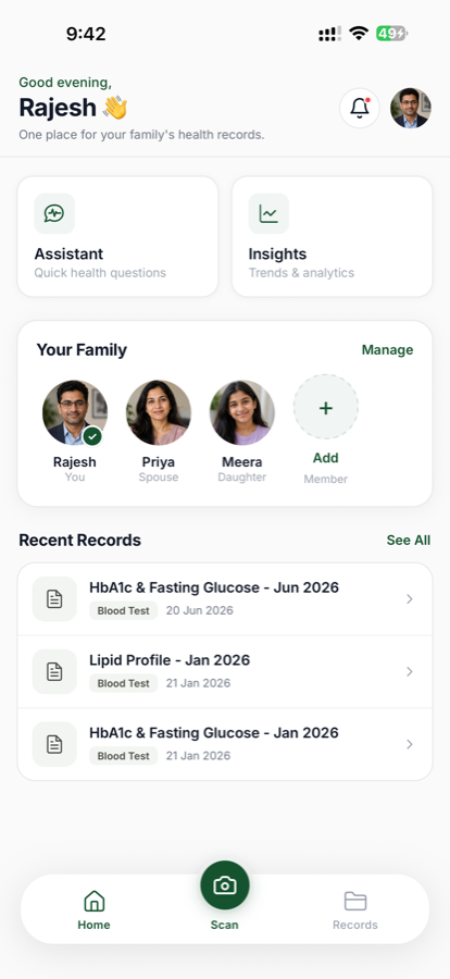 SwasthOne dashboard on iPhone