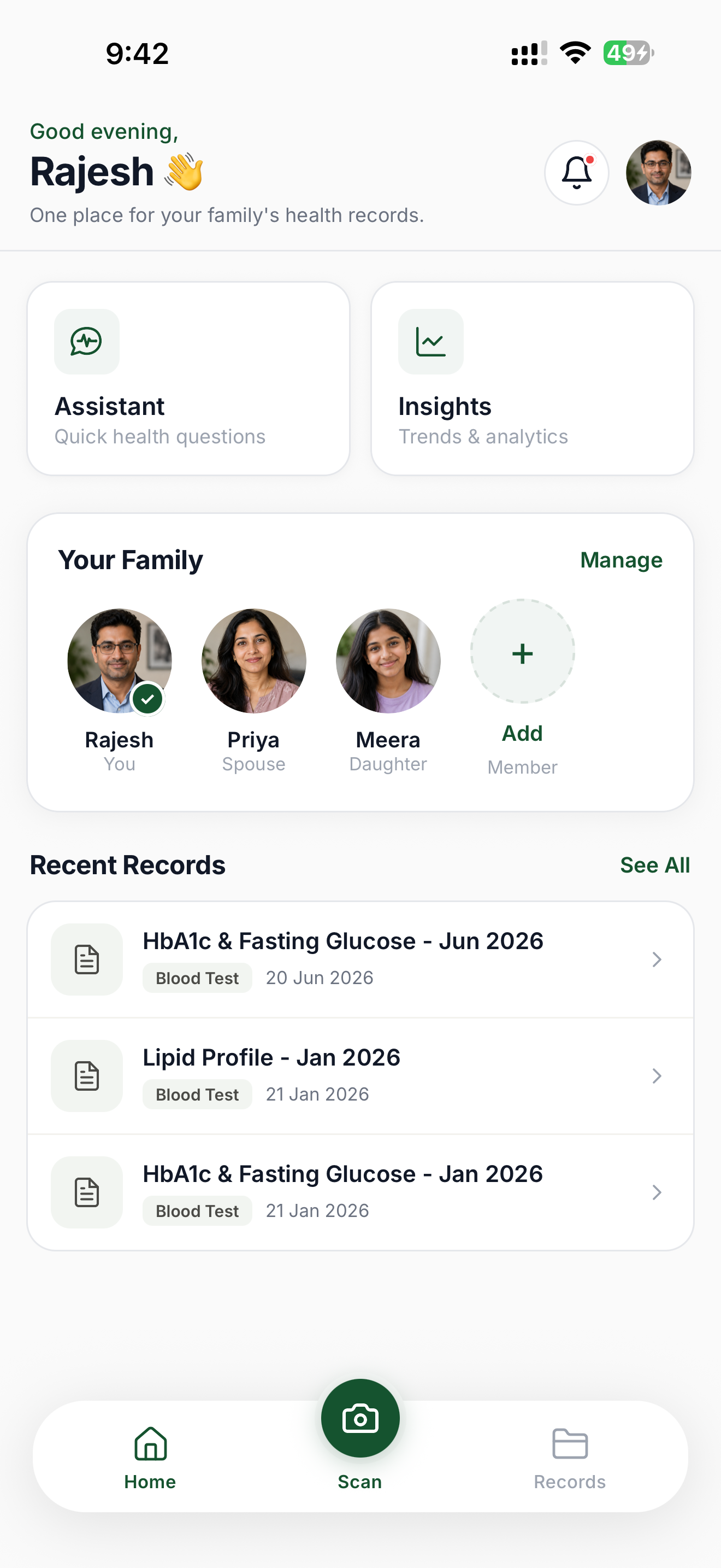 SwasthOne dashboard on iPhone